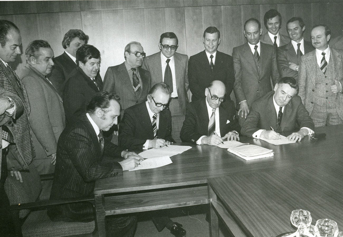 Abschluss Kollektivvertrag 1977 (GBH), Rautner, Letmaier, Millendorfer, Herbeck 