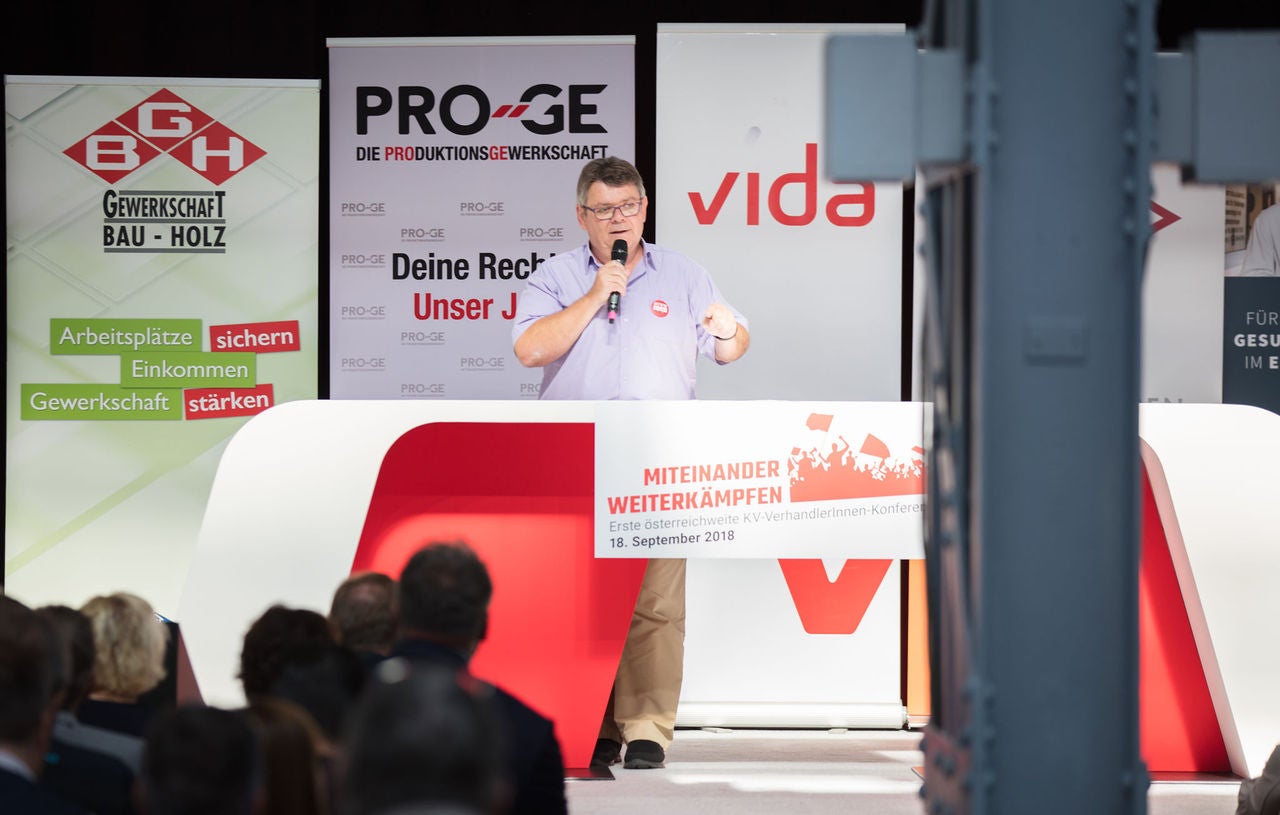 ÖGB-Präsident Wolfgang Katzian bei der großen KV-Verhandler:innen-Konferenz im September 2018.